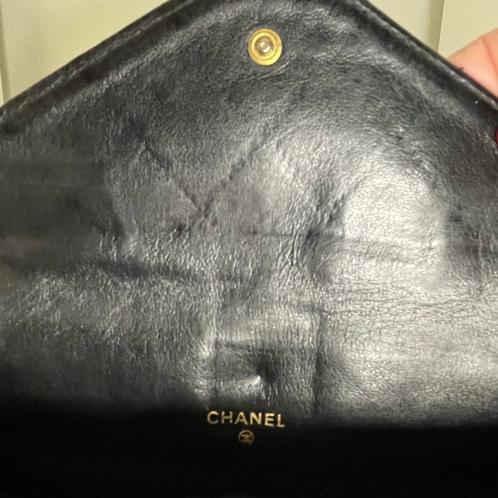 CHANEL Bicolore Lambskin Matelasse Long Envelope Wallet Leather Black Vintage - Picture 8 of 12